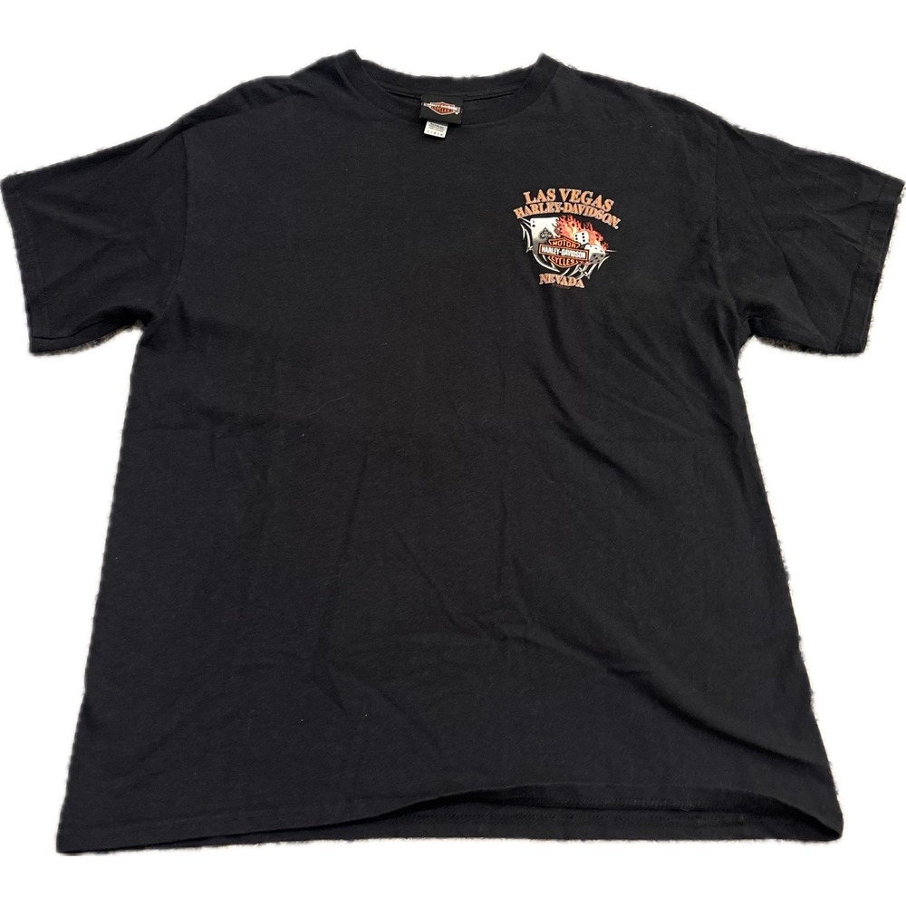 Harley-Davidson Las Vegas Nevada T-Shirt Mens Large Black Flaming Dice Graphic